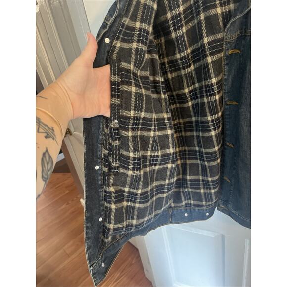 Wrangler Mens Jacket M Tall Blue Denim Brown Corduroy Collar Plaid Lined Western - Picture 3 of 15